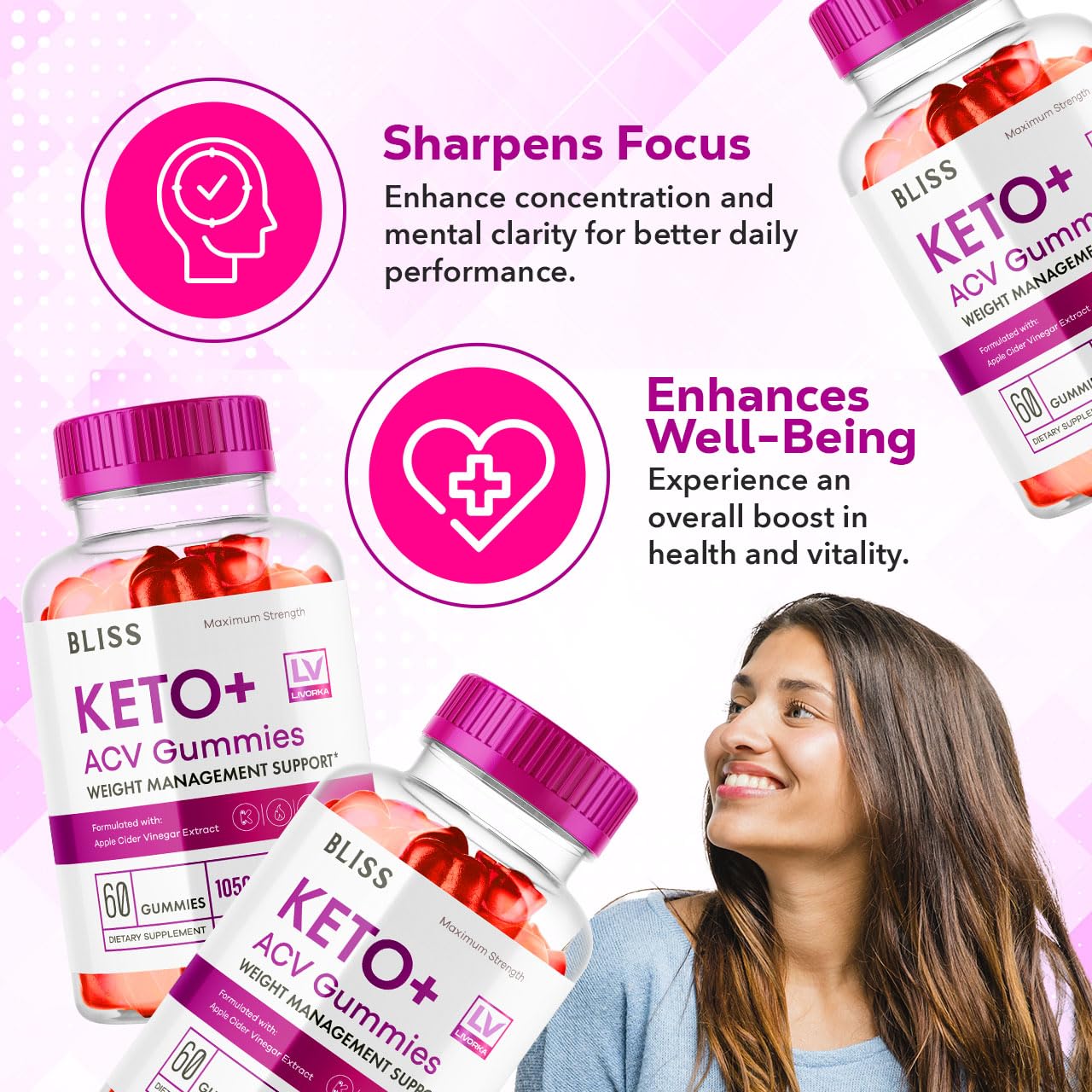 5 Pack - Bliss Keto ACV Gummies Advanced Weight Loss, Bliss ACV Active Gummies